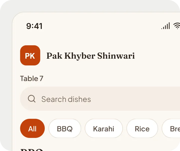 The guest menu on a phone, with three items in the cart.