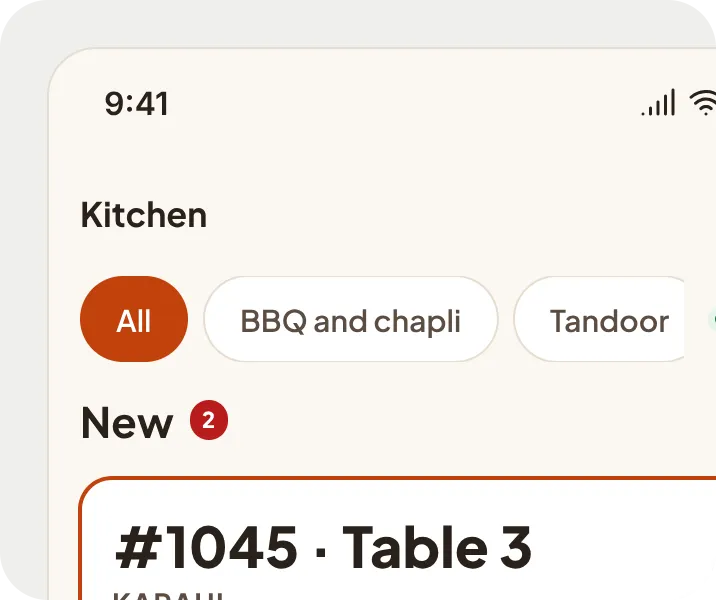 The kitchen board on a phone, with new tickets first.